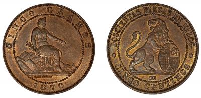 Moneda 5 céntimos de 1870